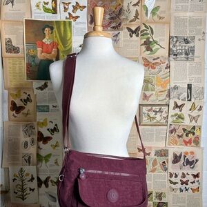 Kipling Burgundy Crossbody Bag with Adjustable Strap (no monkey)